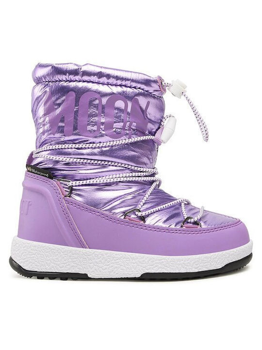 Moon Boot Kids PU Leather Snow Boots with Lace Purple