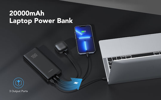 Veger T100 Power Bank 20000mAh 100W με Θύρα USB-A και 2 Θύρες USB-C Power Delivery Μαύρο