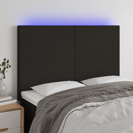 vidaXL LED Тапицирана Табла за Легло Черна 144x118cm