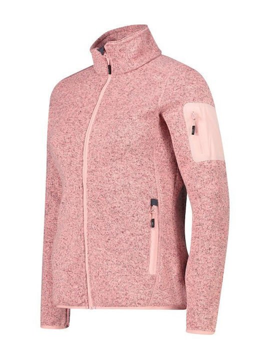 Fleece Γυναικεία Ζακέτα με Φερμουάρ σε Ροζ Χρώμα