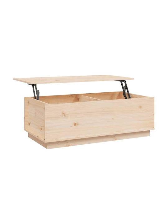 Rectangular Central Coffee Table Made of Solid Wood with Lifting Mechanism Beige 100x50x35 cm