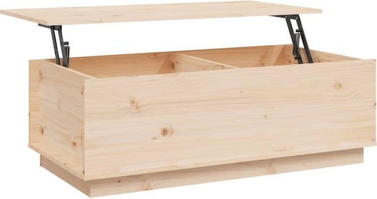 Rectangular Central Coffee Table Made of Solid Wood with Lifting Mechanism Beige 100x50x35 cm