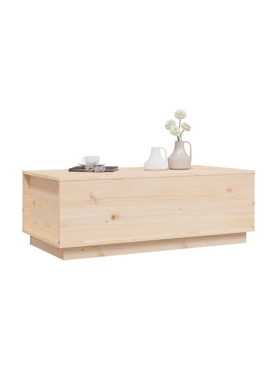 Rectangular Central Coffee Table Made of Solid Wood with Lifting Mechanism Beige 100x50x35 cm