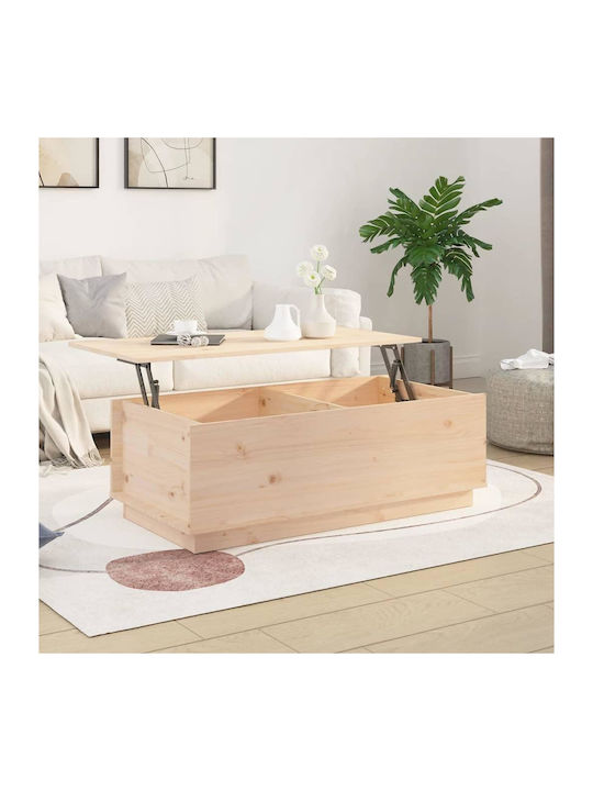 Rectangular Central Coffee Table Made of Solid Wood with Lifting Mechanism Beige 100x50x35 cm