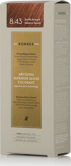 Korres Abyssinia Superior Gloss Colorant Βαφή Μαλλιών Χωρίς Αμμωνία 8.43 Ξανθό Ανοιχτό Χάλκινο-Χρυσό 50ml