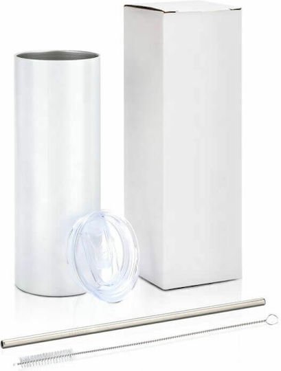 Koupakoupa AEK Glass Thermos Stainless Steel BPA Free 600ml White with Mouthpiece and Straw