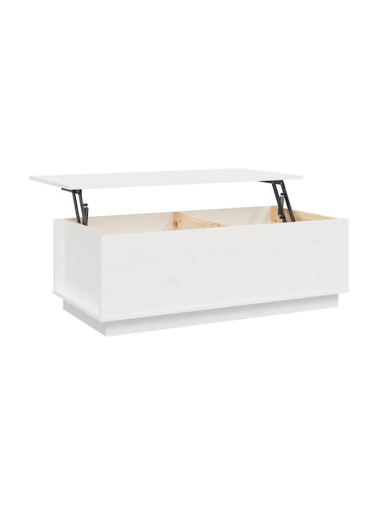 Rectangular Central Coffee Table Made of Solid Wood with Lifting Mechanism White W100xD50xH35cm