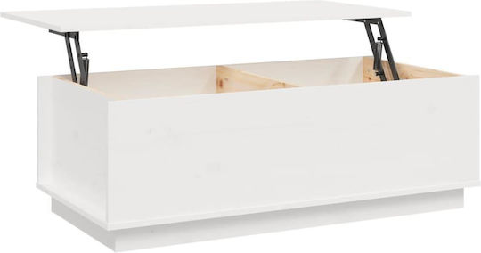 Rectangular Central Coffee Table Made of Solid Wood with Lifting Mechanism White W100xD50xH35cm