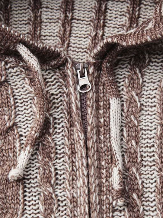 8001-005 Men's Knitted Cardigan with Hood Brown