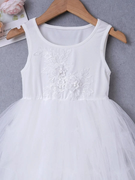 Kinderkleid Ärmellos Tüll Weiß
