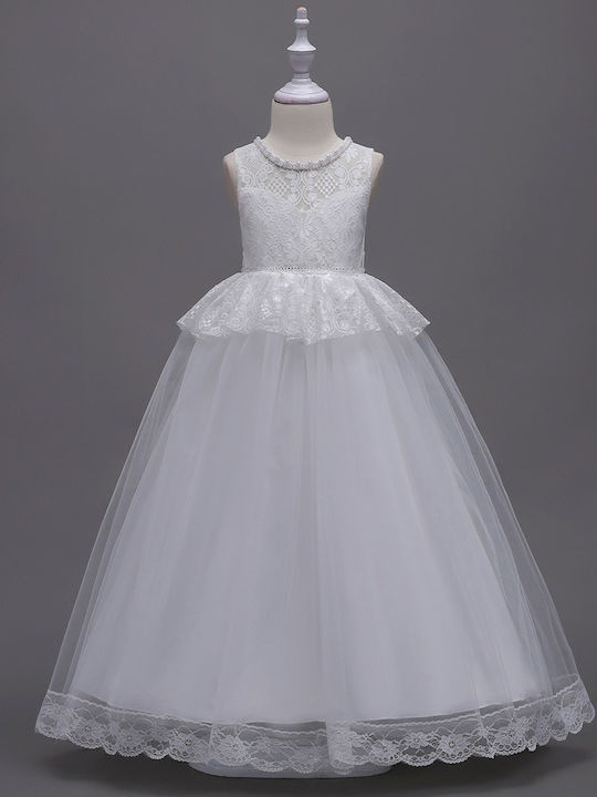 Kinderkleid Ärmellos Tüll Weiß