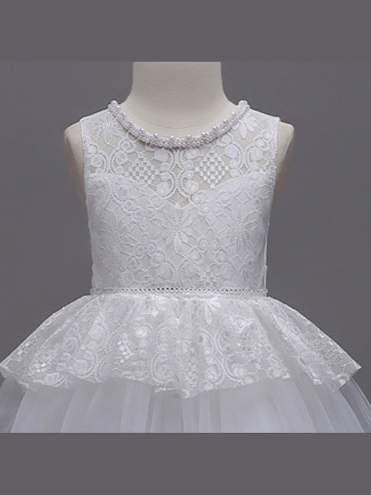 Kinderkleid Ärmellos Tüll Weiß