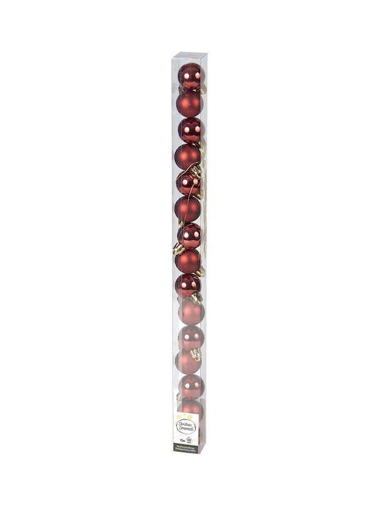 Hanging Ball Ornament Plastic Red Set 15pcs