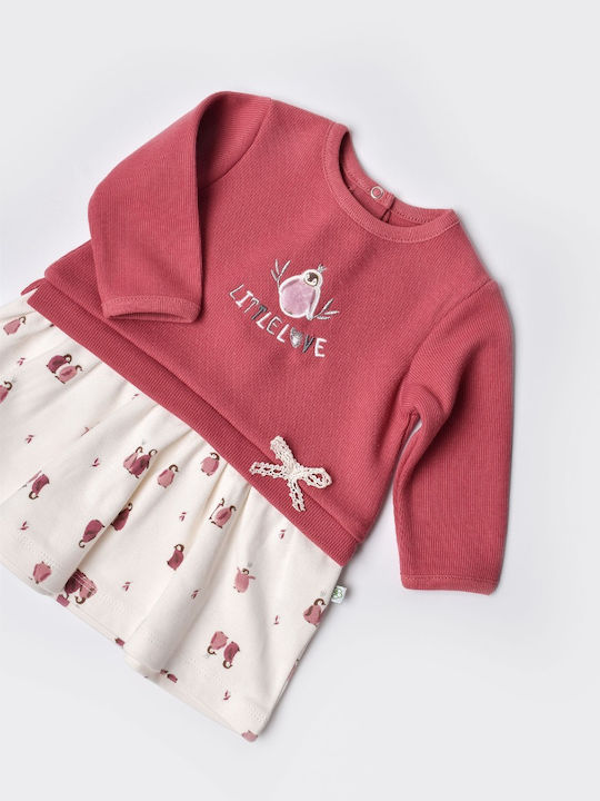 Biorganic Mädchen Kleid Set mit Zubehör Langärmelig Rosa