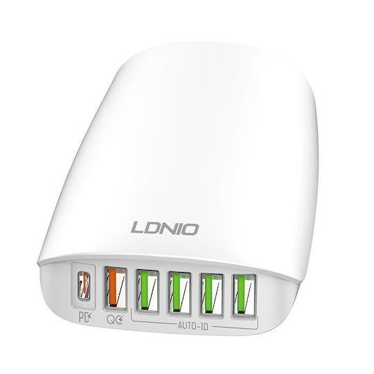 Ldnio Βάση Φόρτισης με 5 Θύρες USB-A και Θύρα USB-C 65W σε Λευκό χρώμα (A6573C)