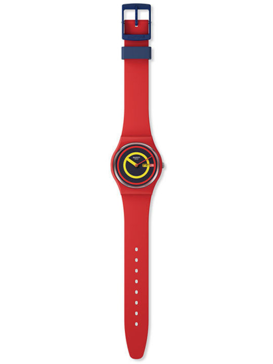 Swatch Concentric Red Men's Watch 34mm Battery with Red Rubber Strap
