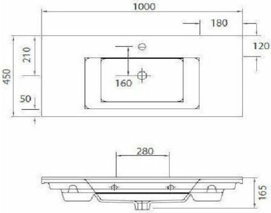 Martin Etna 100 Ένθετος Νιπτήρας Πορσελάνης 100x45cm Πορσελάνη