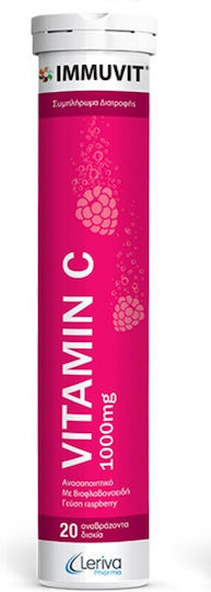 Leriva Pharma Immuvit Vitamin C Vitamin for Immune System Boost, Skin & Antioxidant Action 1000mg Raspberry 20 eff. tabs