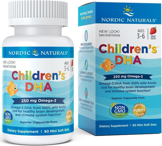 Nordic Naturals Children's DHA Ιχθυέλαιο 250mg 90 μαλακές κάψουλες με γεύση Φράουλα