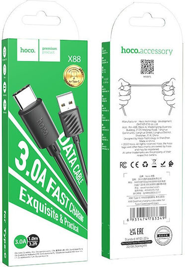 Hoco X88 USB 2.0 Cable USB-C male - USB-A 18W Black 1m