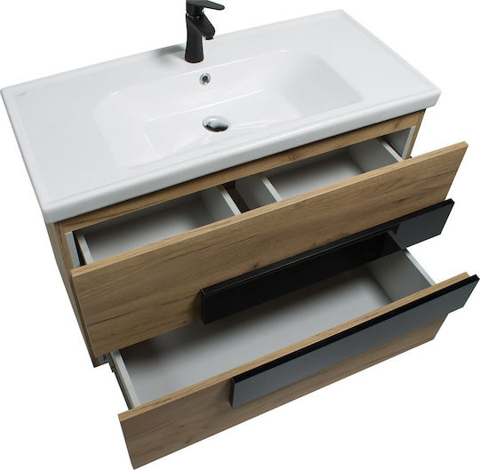 Chrisart Zeus 70 Blat cu Lavoar & Oglindă L70xW56xH43cm Negru/alb