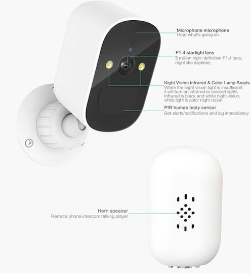 Jortan Jortan IP Surveillance Camera Wi-Fi Full HD 1080p Waterproof with Two-Way Communication and Lens 4mm