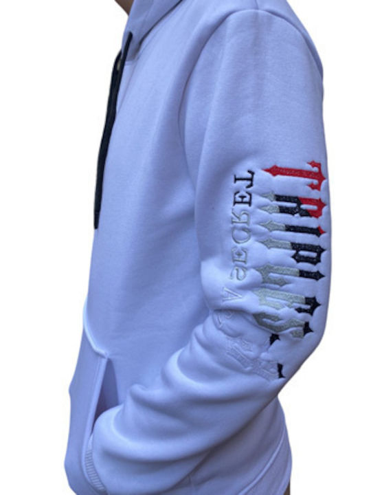 Men's Sweatshirt Three-Striped Cotton White With Design On Sleeve