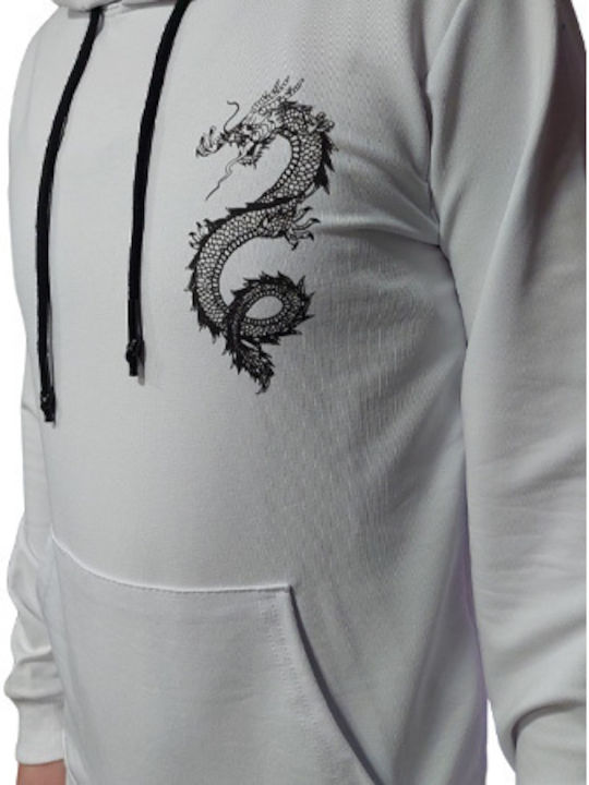 Men's Sweatshirt White Slim Fit Design With Dragon