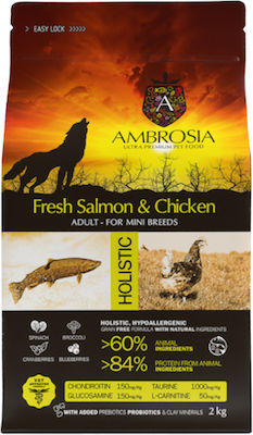 Ambrosia Fresh Salmon & Chicken Adult Mini Breeds 6kg Dry Food Grain Free for Adult Dogs of Small Breeds with Chicken and Salmon