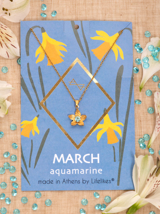 LifeLikes Birthstone March Κολιέ με σχέδιο Λουλούδι Επιχρυσωμένο