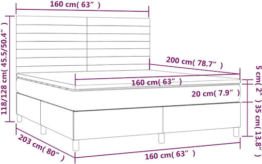 Bed Queen Upholstered with Fabric Black with Slats & Mattress 160x200cm