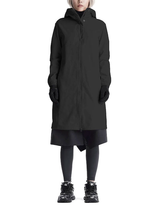 Krakatau -1 Women's Long Sports Softshell Jacket Waterproof and Windproof for Winter with Hood Black