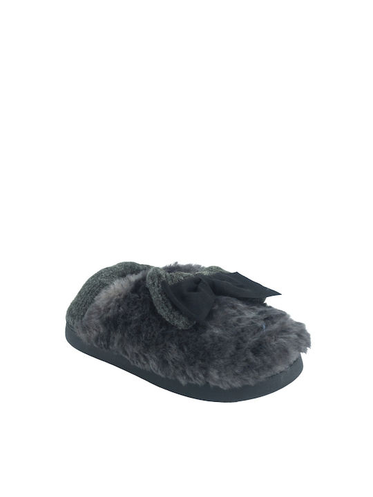 Jomix Closed-Back Women's Slippers with Fur In Black Colour