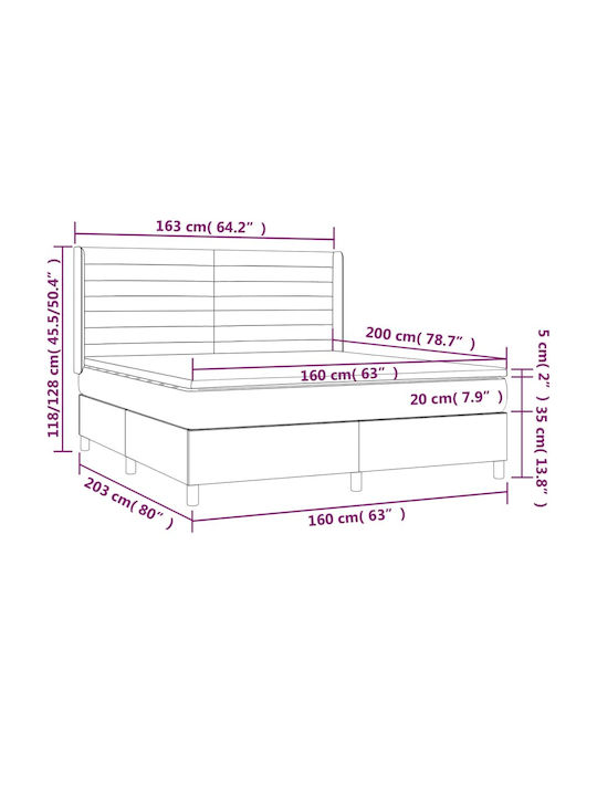 Bed Queen Upholstered with Fabric Black with Slats & Mattress 160x200cm