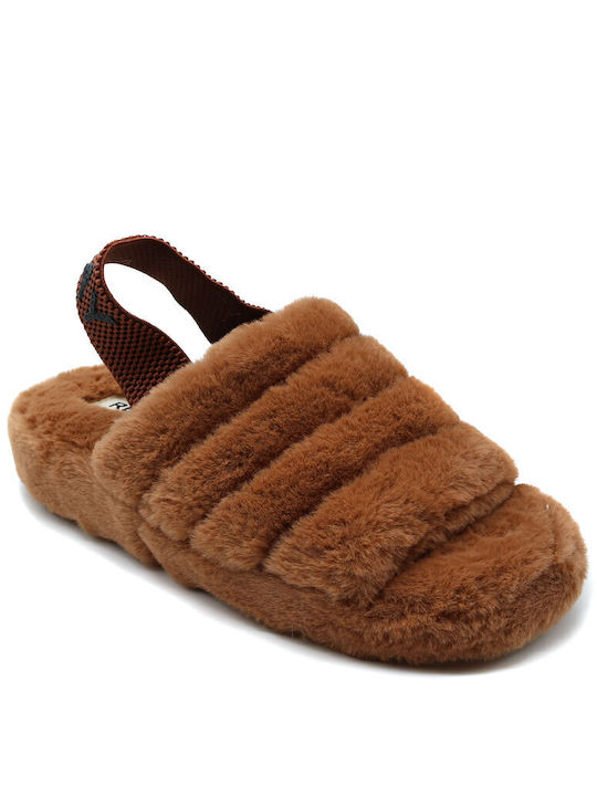 Replay Soft City Women's Slipper with Fur In Brown Colour RF3P0001T-0012