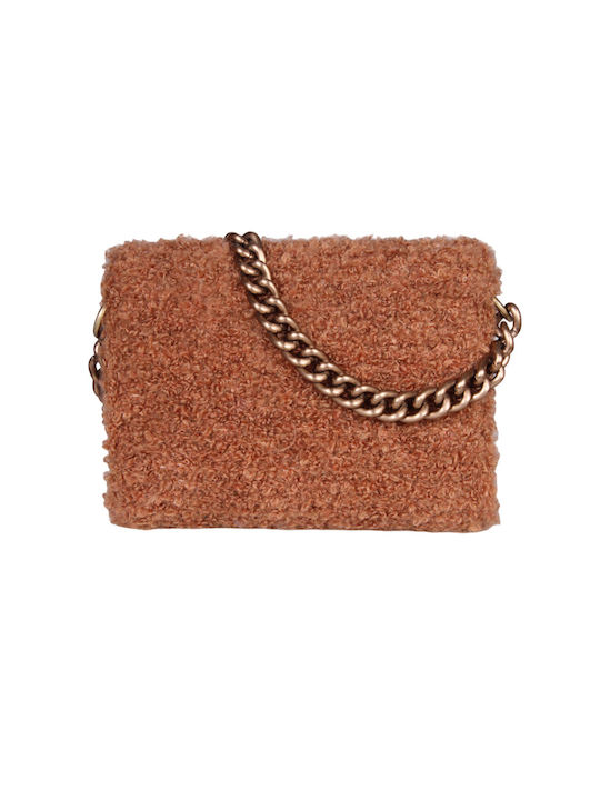 Women's handbag handmade knitted with wool acrylic bronze chain 70cm tabby