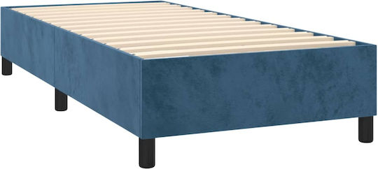 Ein Einzelbett Mit Samt Dunkelblau Mit Lattenrost Und Matratze 90x190cm