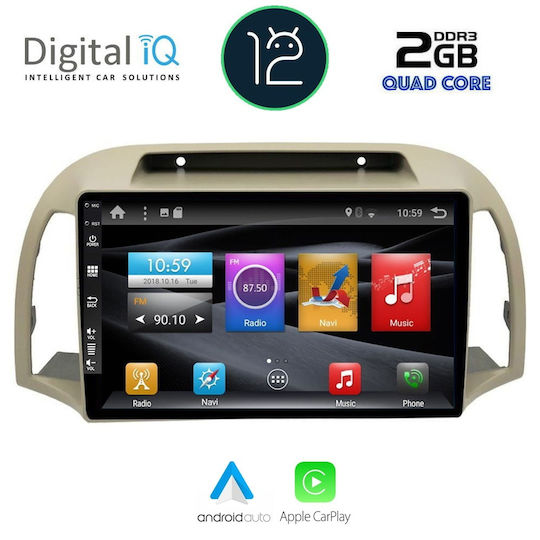 Digital IQ Автомобилна Аудио Система за Nissan Микра 2002-2010 (Блутут/USB/AUX/WiFi/GPS/Apple-Carplay/Android-Auto/CD) с Тъчскрийн 9"