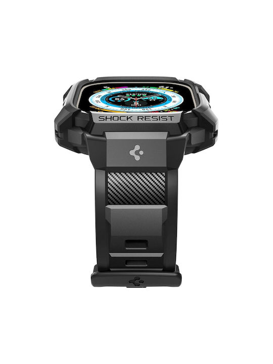 Spigen Rugged Armor Pro Θήκη με Λουράκι Σιλικόνης Μαύρο (Apple Watch Ultra 49mm)