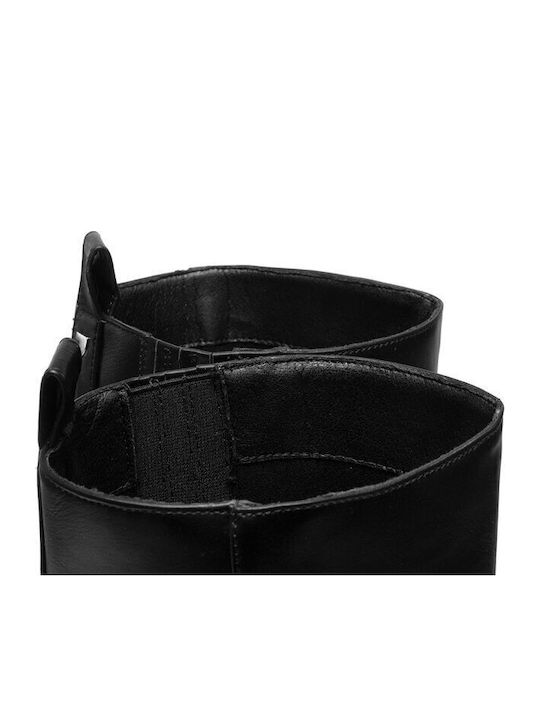 Leder Damenstiefel mit hohem Absatz Schwarz