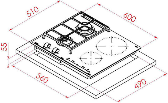 Teka Natural Gas & Electric Cooktop Autonomous with Child Lock Function 60x51εκ.