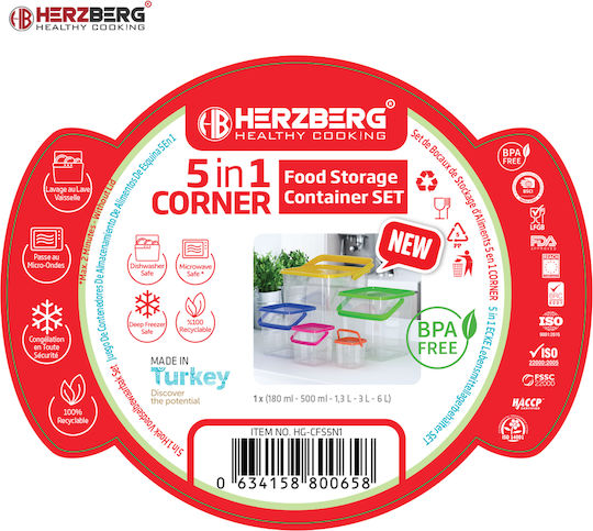 Herzberg Set Plastic Lunch Boxes Multicolour 5 Pieces