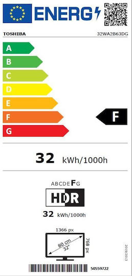 Toshiba Smart Television 32" HD Ready LED 32WA2B63DG HDR (2021)