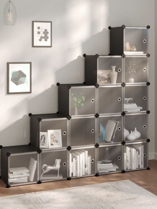 vidaXL Plastic Storage Box Black 15pcs