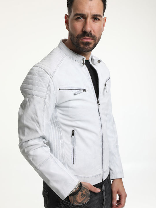 Men's leather jacket white Casual CODE:JONNY