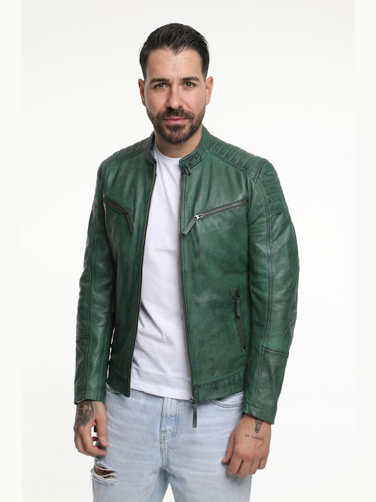 Men's leather jacket green Casual CODE: JONNY