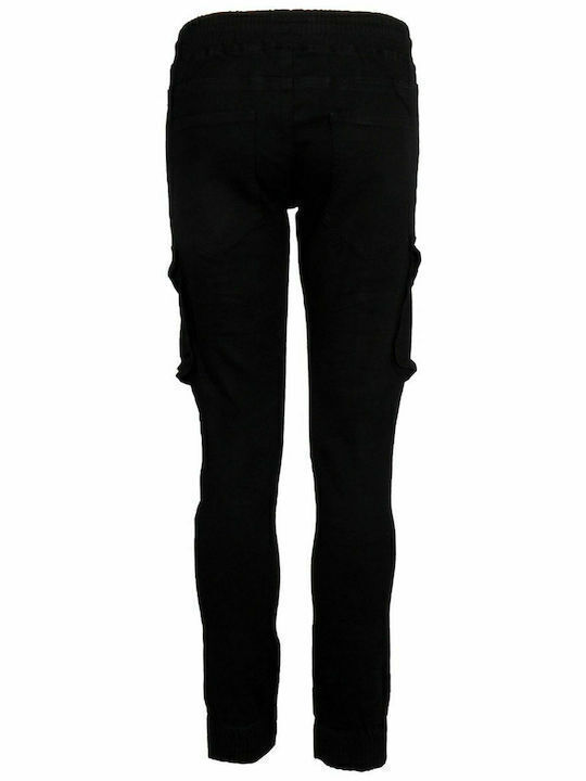 Men's Cargo pants with elastic & cord. Basic Collection. BLACK