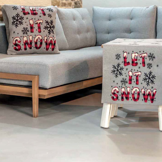 Liolios Home Weihnachtsdekoratives Kissen Let It Snow Platz Gray 50x50cm