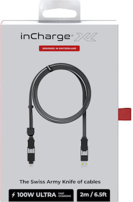 Rolling Square Magnetic USB / Type-C to Type-C / micro USB Cable Μαύρο 2m (XLM01R)