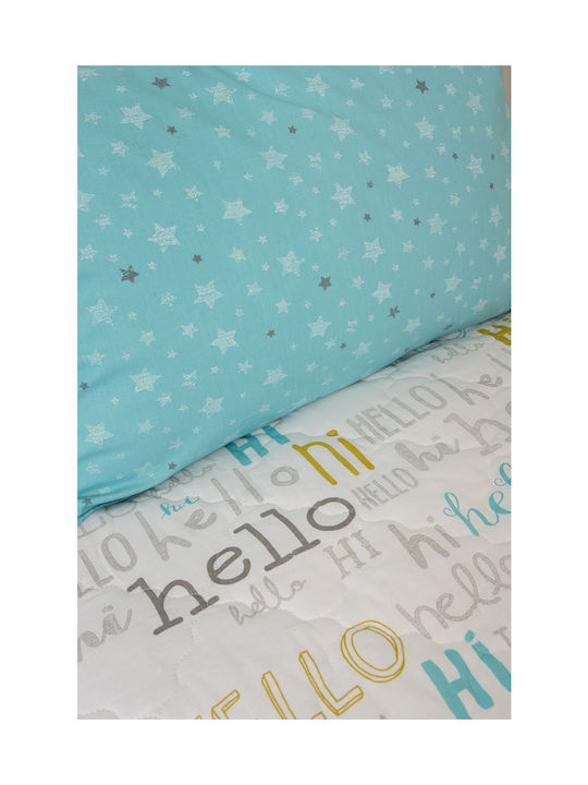 Naf Naf Set Pătură Pentru Copii Single Cu Față De Pernă Hello Albastru Deschis 160x240cm